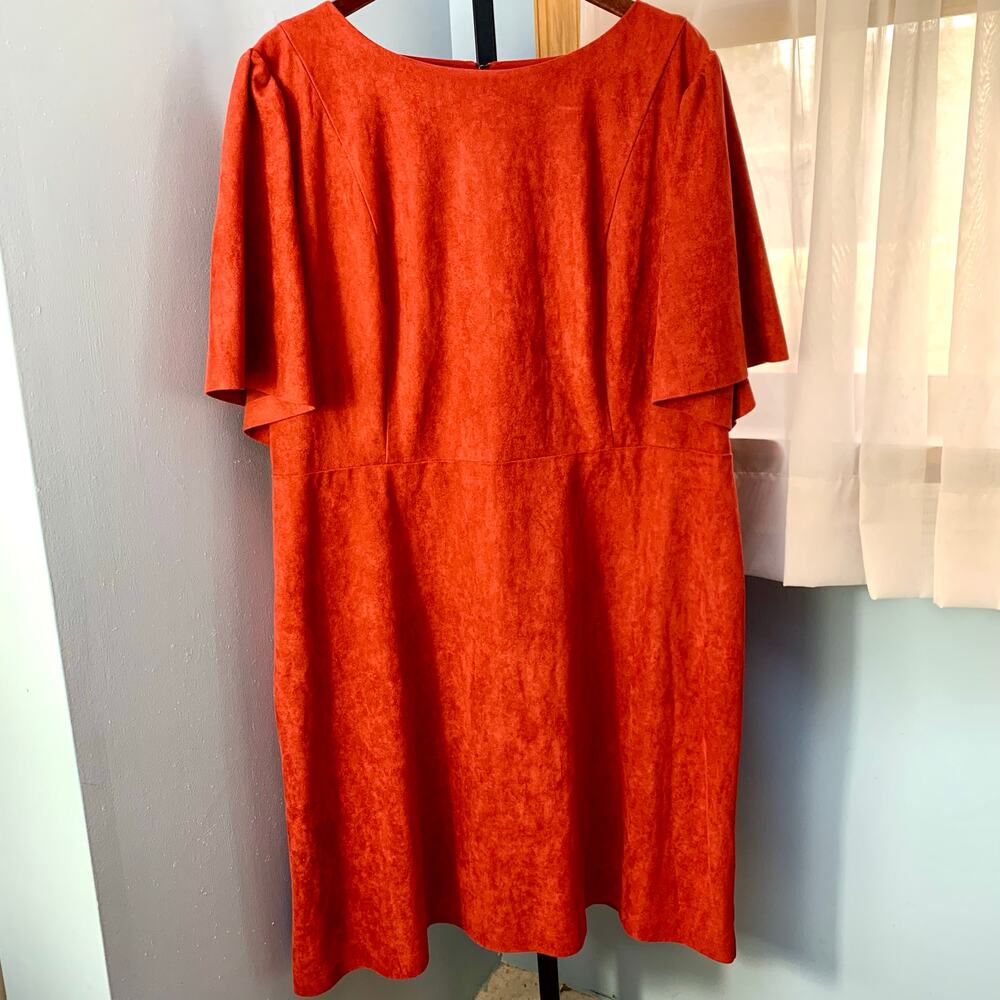 Eloquii Burnt Orange Faux Suede Flutter Sleeve Dress Size 20